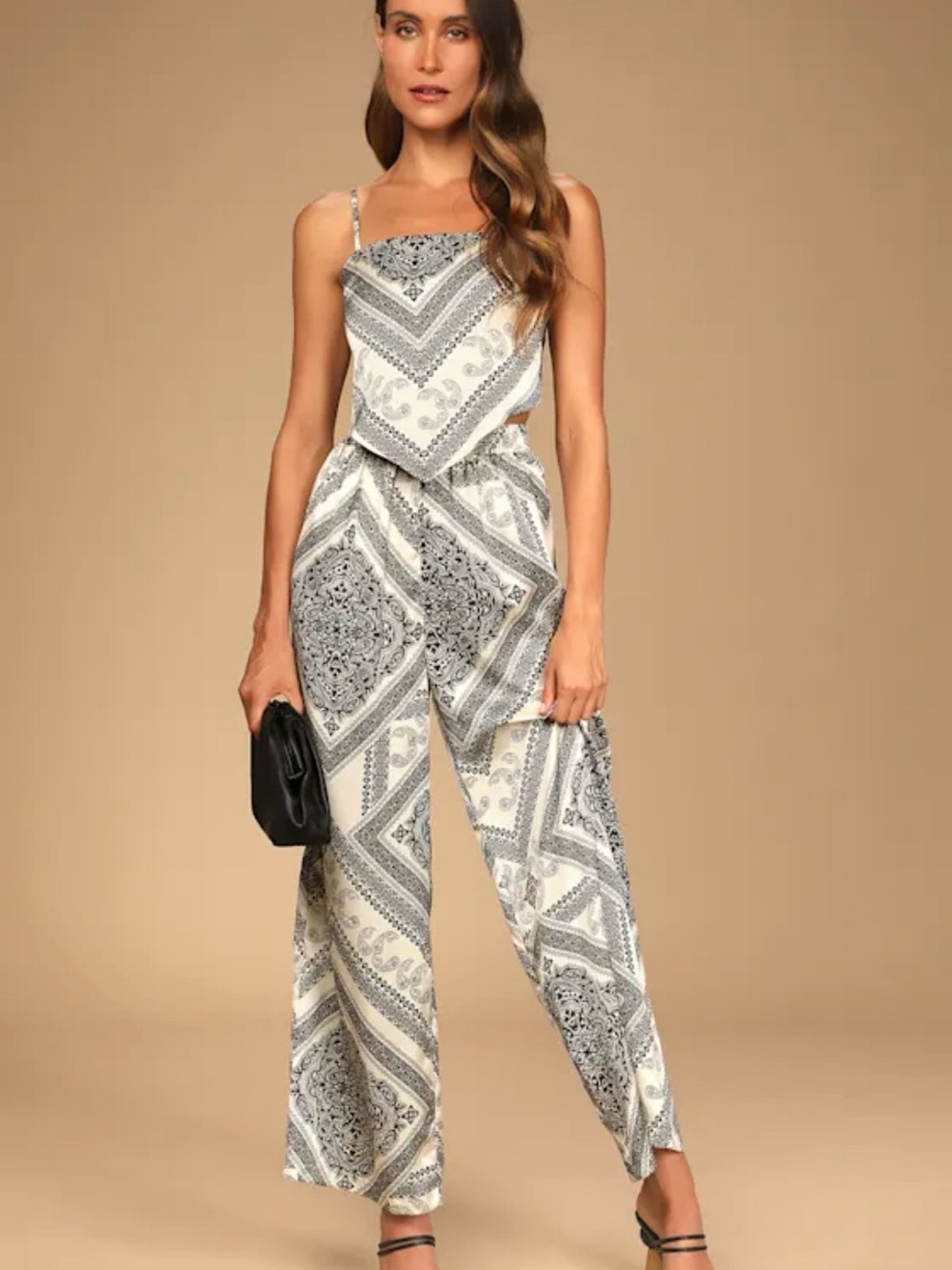 Rodeo Romance Ivory Paisley Bandana Print Handkerchief Top and Wide-Leg Pant